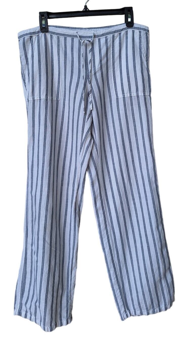 Victoria's Secret Linen blend Striped Pull on Wide Leg Pants White-Gray/Blue 6